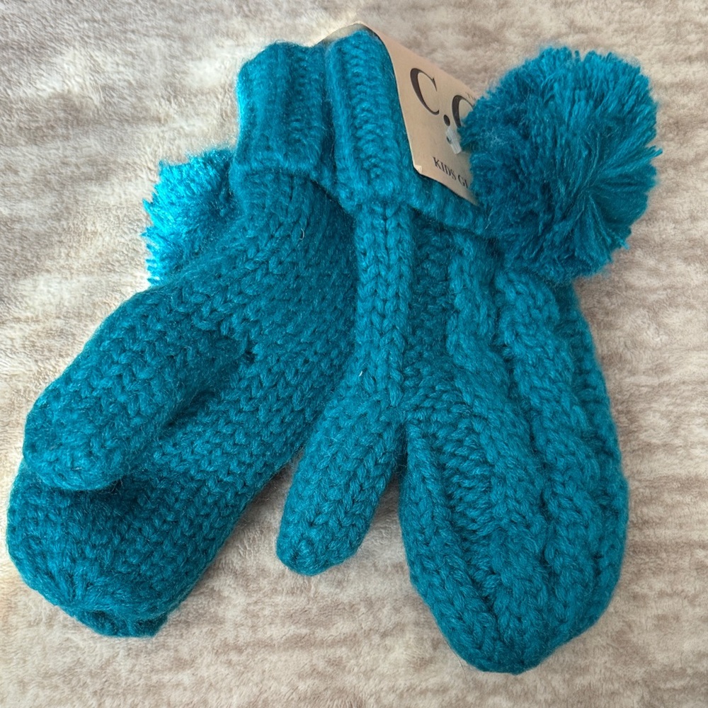 C.C Kids Cozy Blue Knit Mittens for Kids